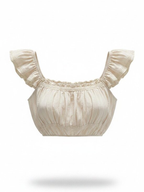Altar'd State Tops - Altar'd State Cream Lace Trim Ruffle Crop Top Size M Boho — EUC